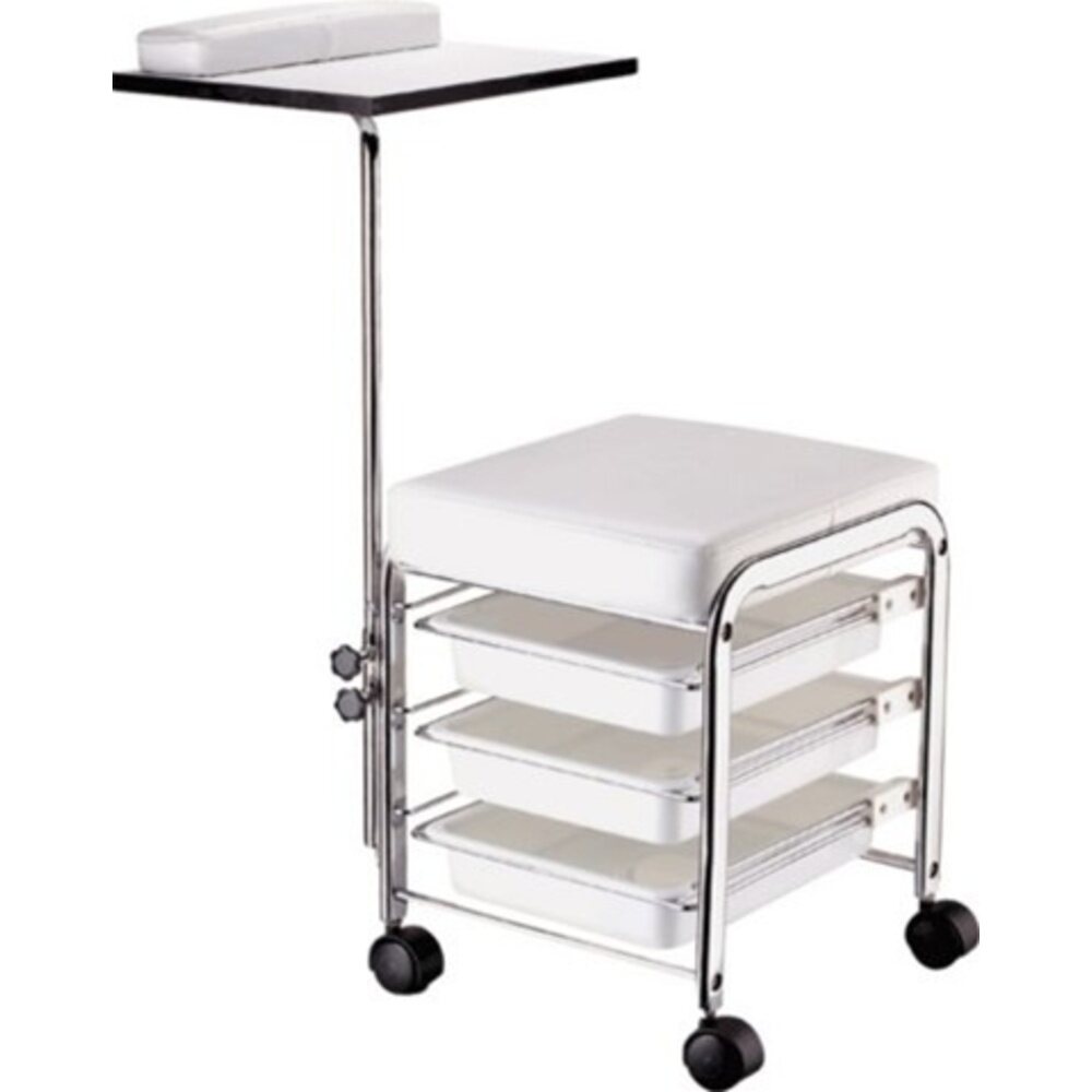 Encore Portable Manicure Stool with Adjustable Shelf and 3 Trays White (H-2700)