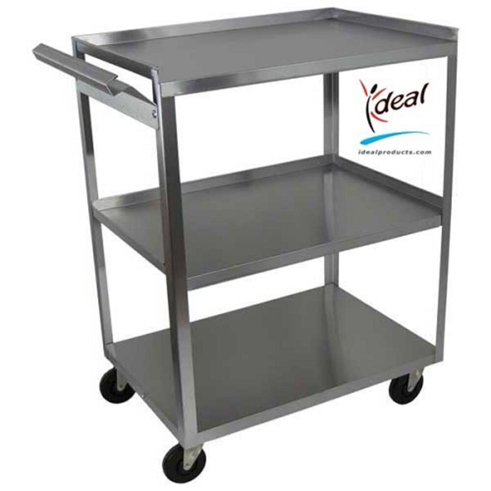 3 Shelf Stainless Steel Utility Cart With Handle 24