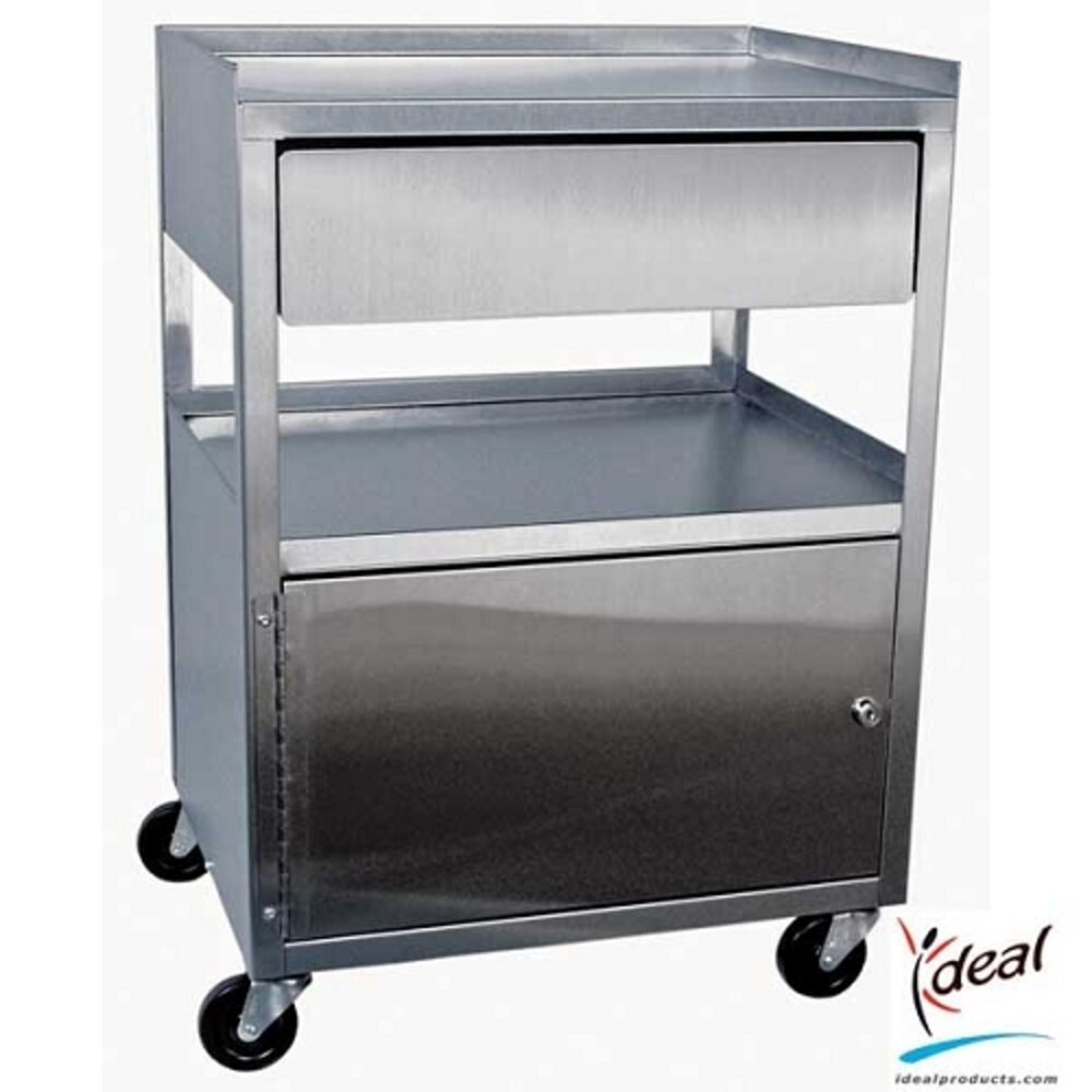 3 Shelf Stainless Steel Cart with Drawer and Cabinet 21