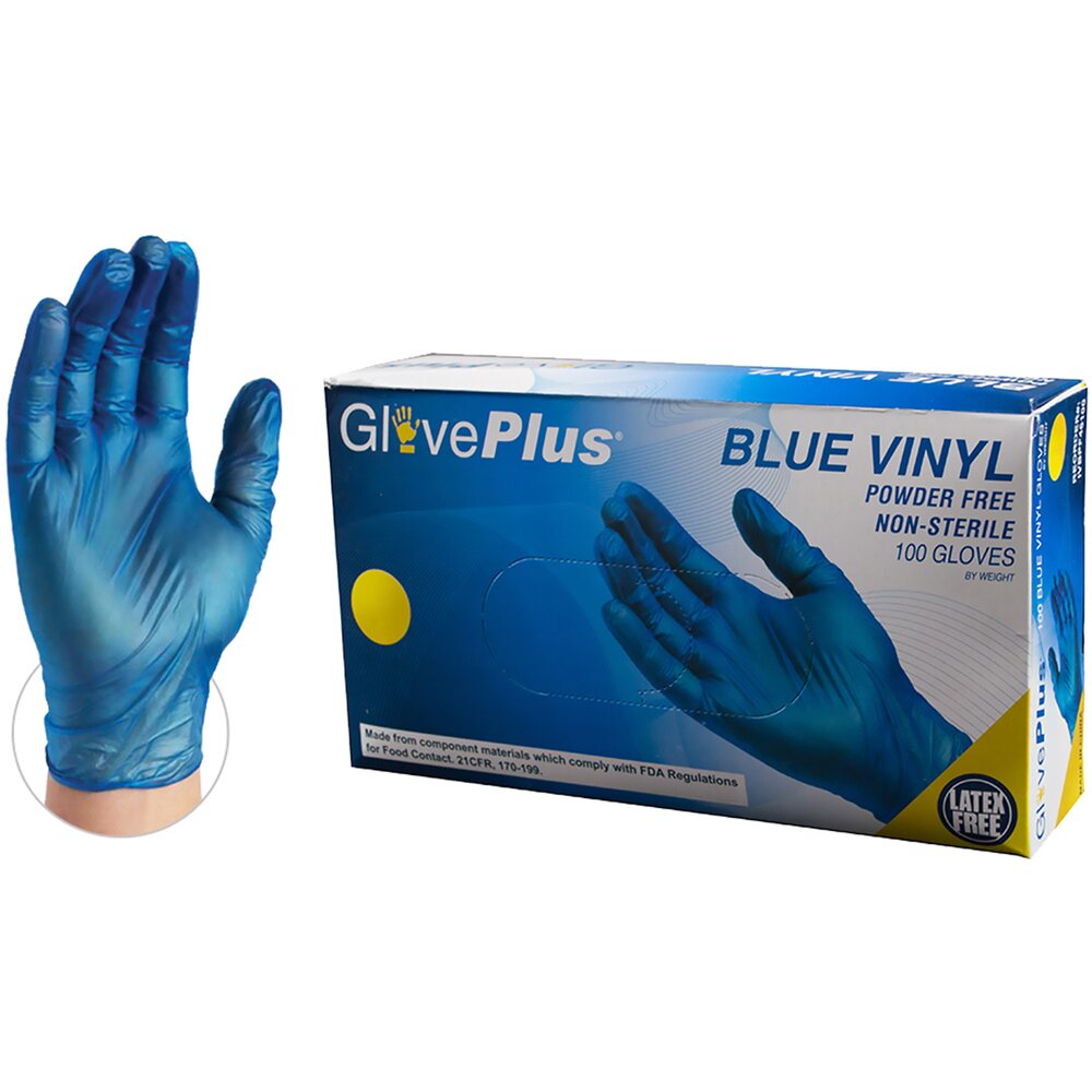 Details about   GlovePlus Blue Vinyl Industrial Latex Free Disposable Gloves Case of 1000 