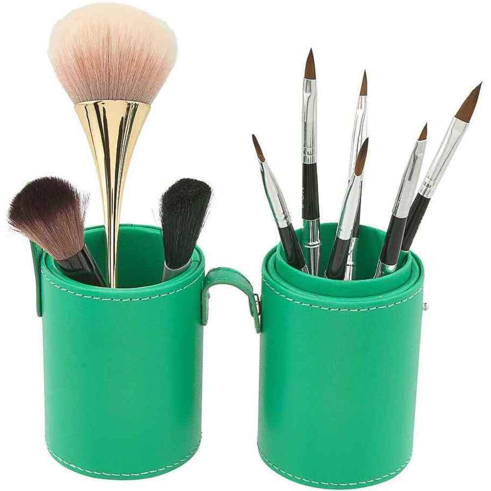 Deluxe Leather Cosmetic Nail Brush Holder Green Each (610336)