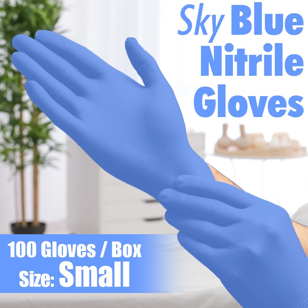 Sky Blue Nitrile Gloves / PowderFree NonSterile Nitrile Gloves / Size