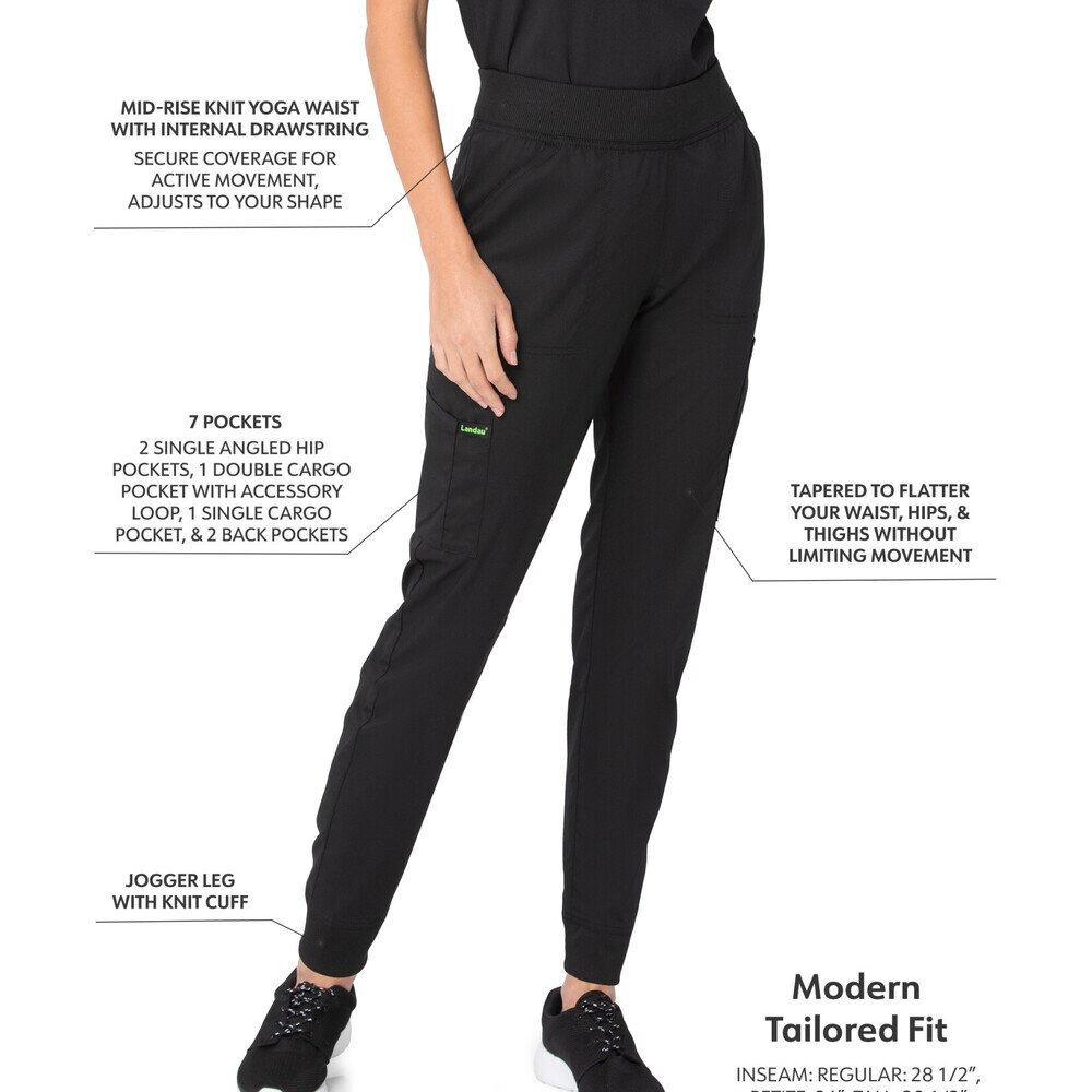 Landau Proflex Women's Banded-Bottom Jogger Pants with Elastic Waistband + 7 Pockets - BLACK / Sizes XS - 5XL
