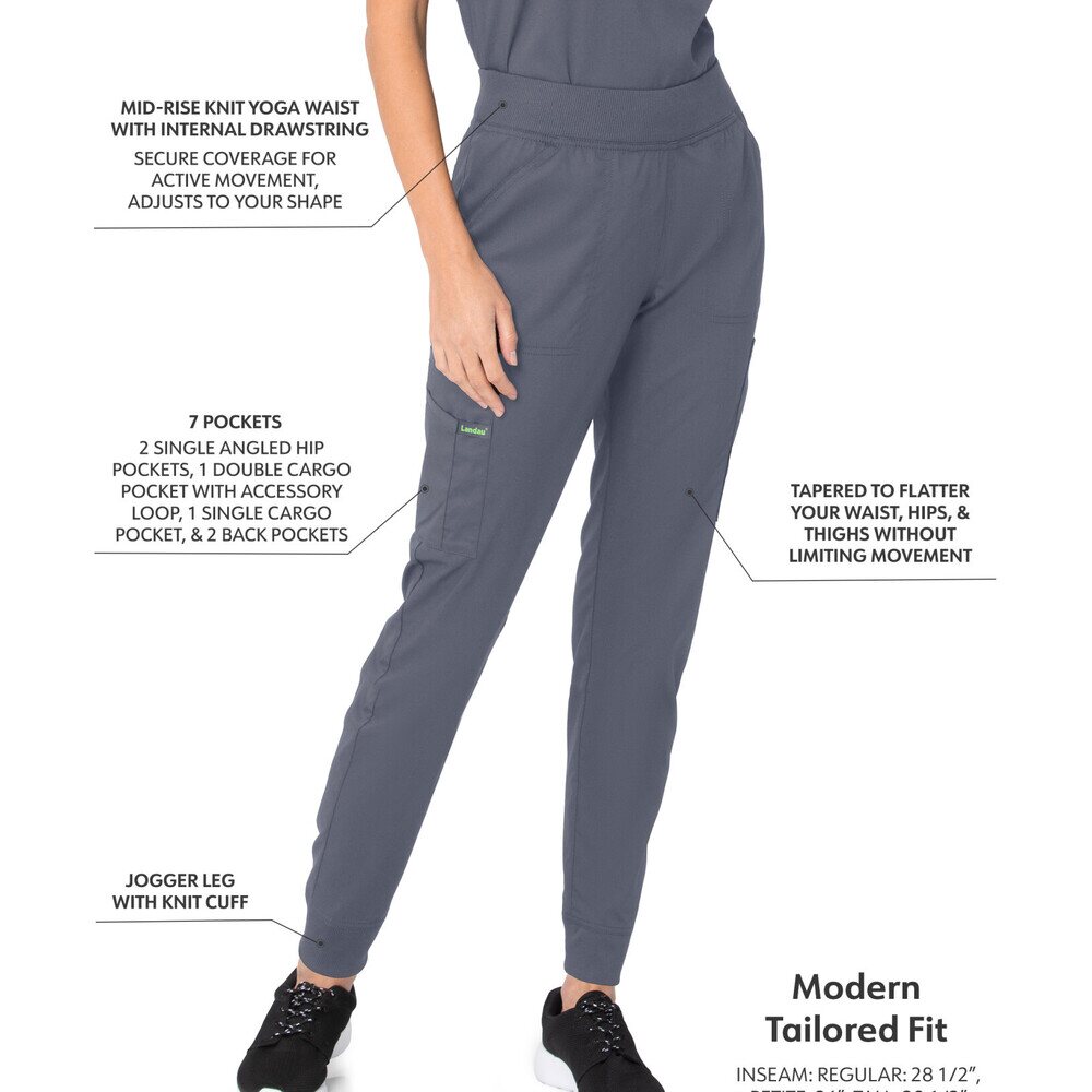 Landau Proflex Women's Banded-Bottom Jogger Pants with Elastic Waistband + 7 Pockets - STEEL / Sizes XS - 5XL