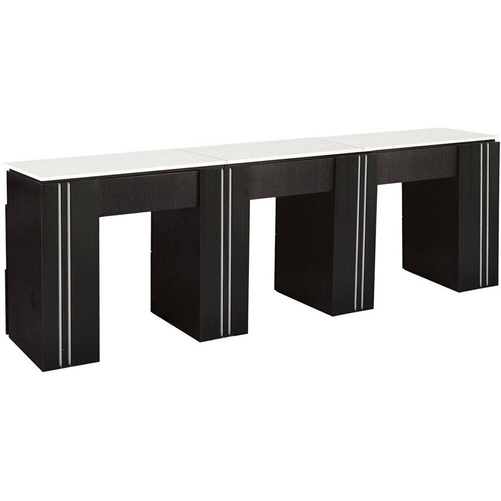 Tempo NM906T Triple Manicure Table with White Quartz Top / Available in Black, White or Gray